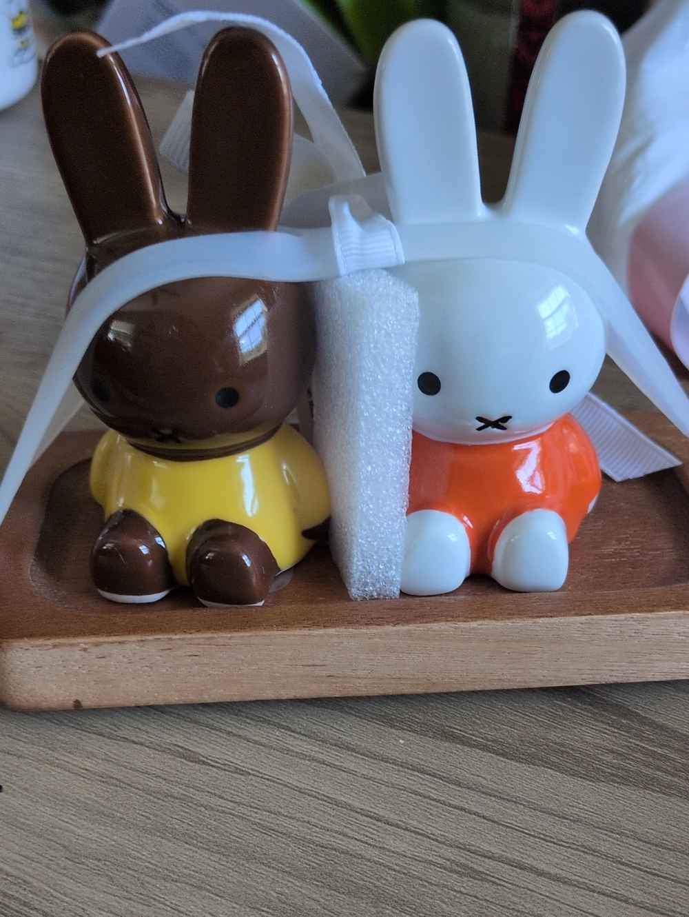 miffy Bunny Pair Salt And Pepper Shakers in Brown, White, Yellow & Orange